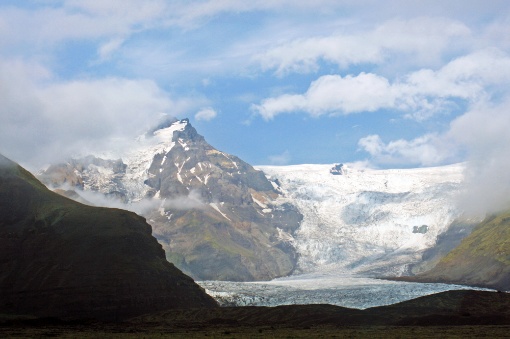 Vue sur le glacier en arrivant à Skaftafell, Islande
