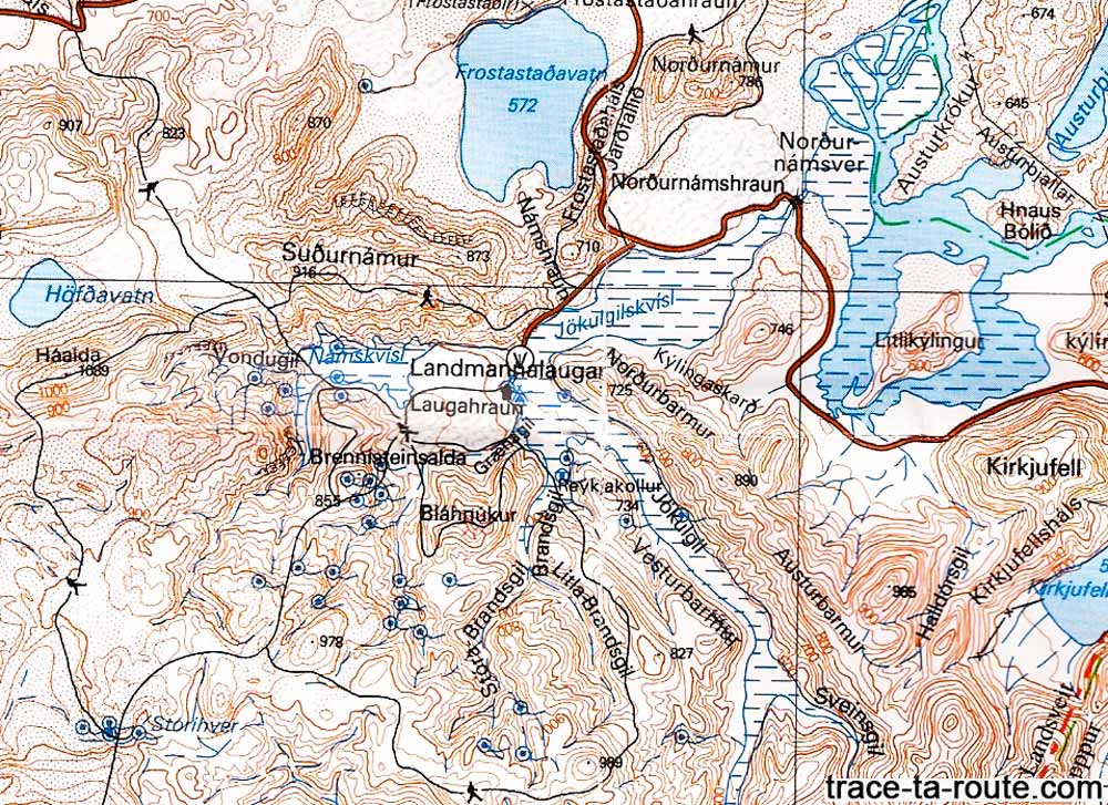 Carte de randonnée de Landmannalaugar en Islande