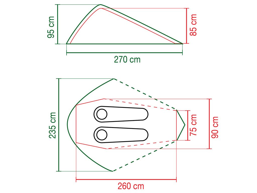 Plan des dimensions de la tente Coleman Aravis 2