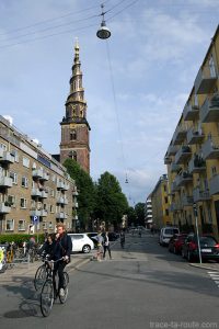 Flèche tour panoramique clocher Église Notre-Sauveur Vor Frelsers Kirke dans le quartier Christiana à Copenhague, Danemark - Christianshavn Copenhagen