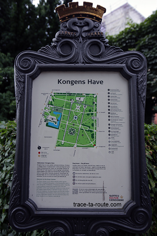 Plan du parc Kongens Have de Copenhague, Danemark