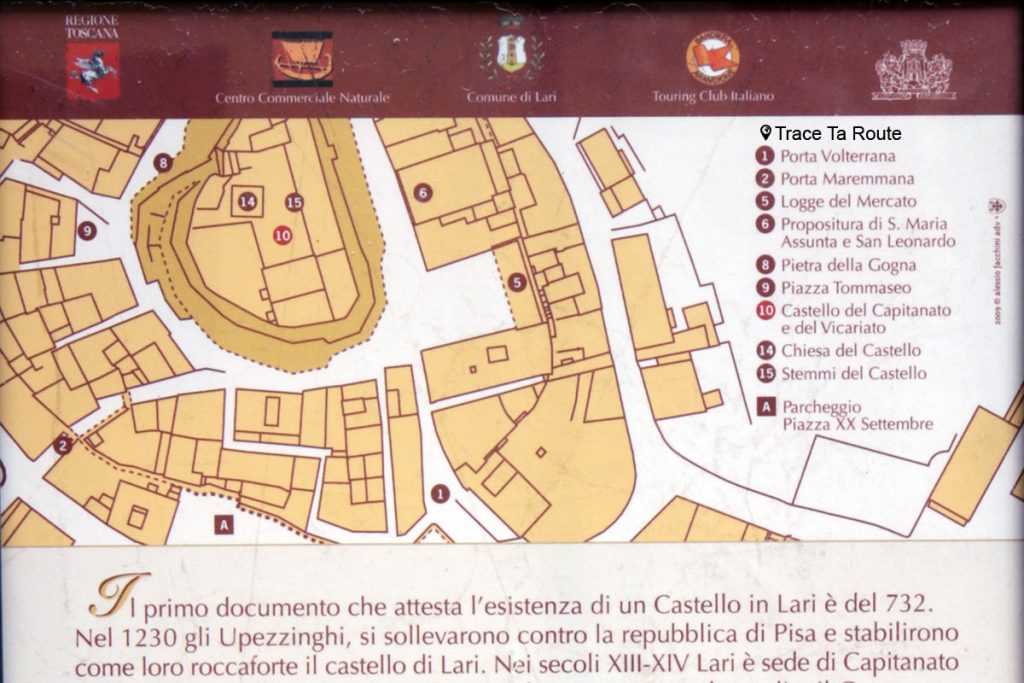 Plan de Lari avec lieux d'intérêt à visiter - Valdera, Toscane, Italie
