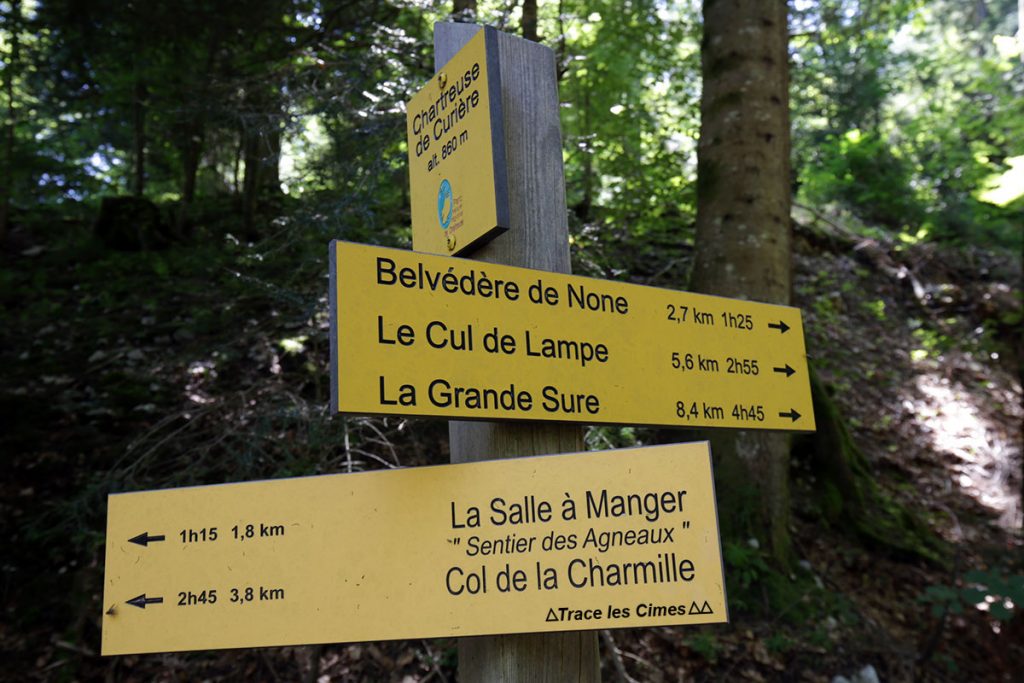 Panneau itinéraires randonnées du parking de la Chartreuse du Curière - Massif de la Chartreuse
