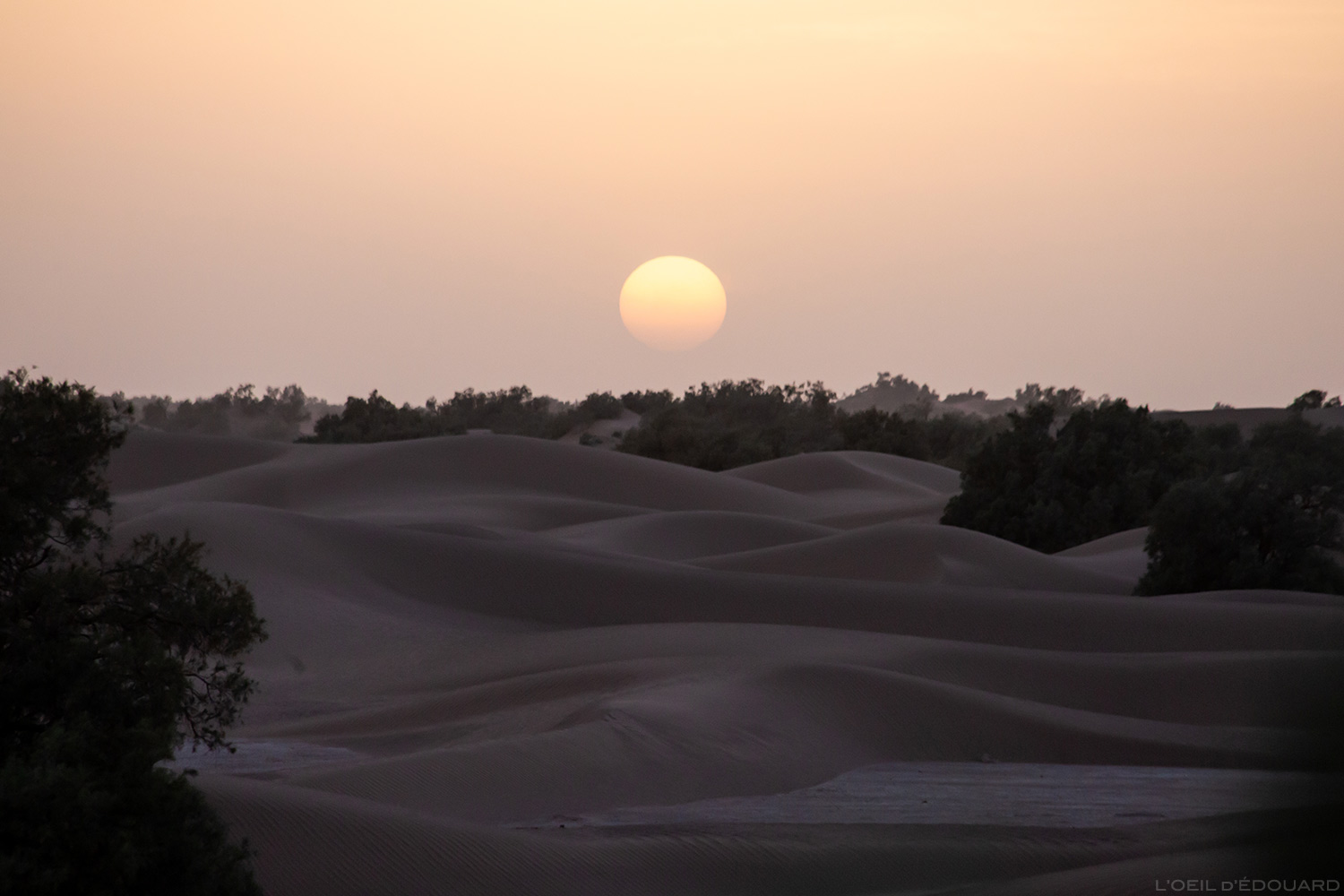 Coucher de soleil dans le désert du Maroc