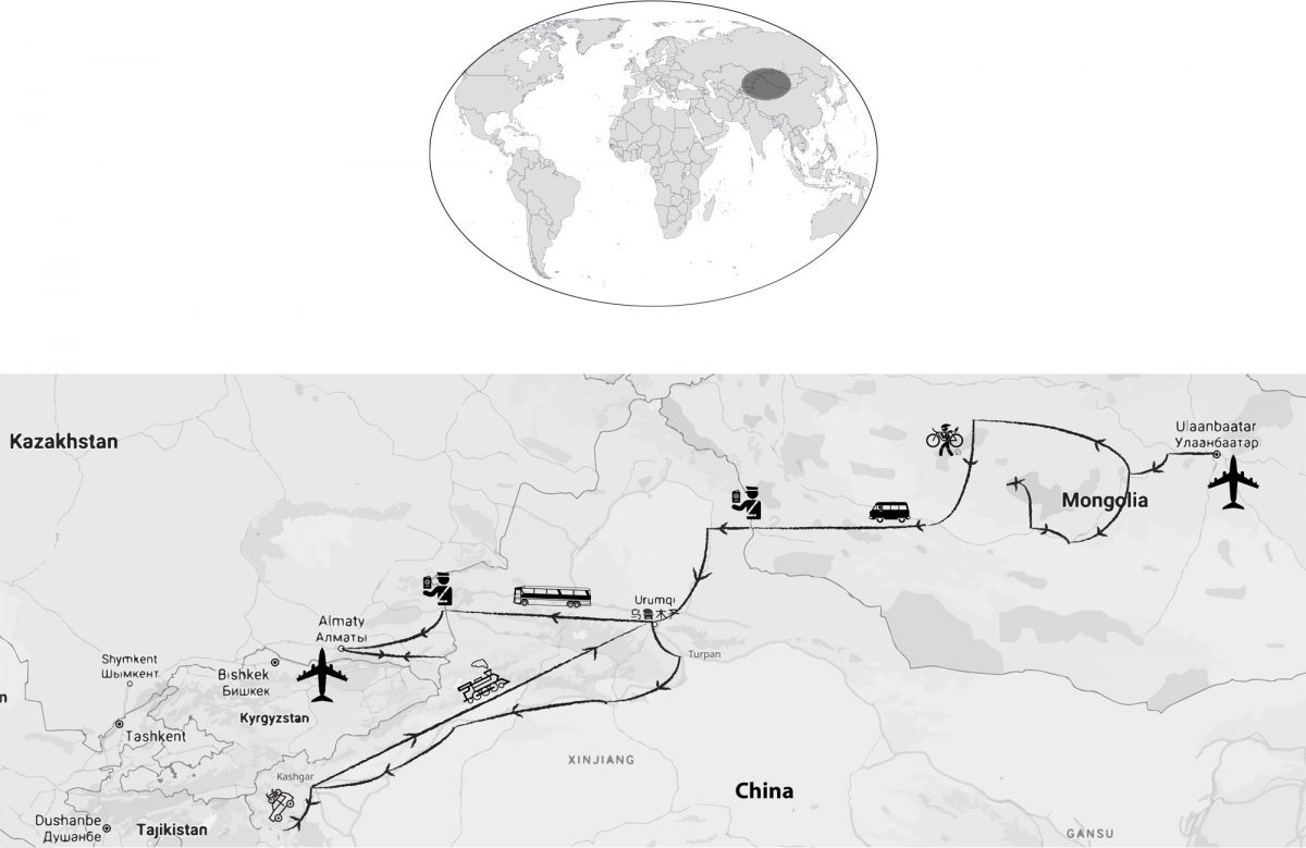 Carte voyage en Mongolie Chine Kazakhstan Asie Mongolia China Asia travel map