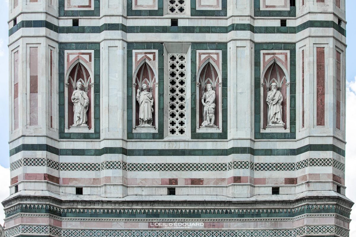 Sculptures Campanile de Giotto Cathédrale de Florence Toscane Italie - Torre Duomo Firenze Toscana Italia Tuscany Italy tower architecture Renaissance
