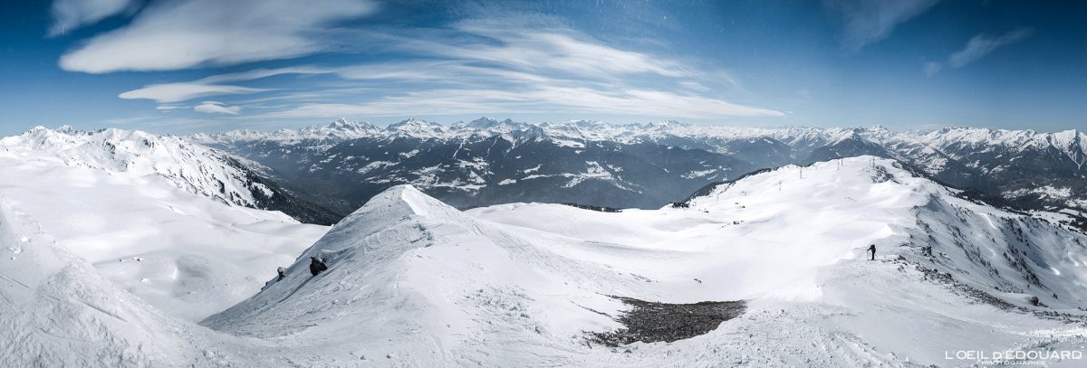 Vue au sommet Le Quermoz Massif du Beaufortain Savoie Alpes France Paysage Montagne Ski de randonnée Hiver Neige Outdoor French Alps Mountain Landscape Winter Snow Ski touring