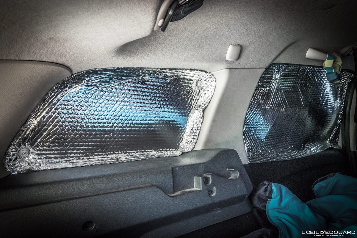 Aménagement pour dormir san voiture break Road Trip : vitre isolant à bulles aluminium