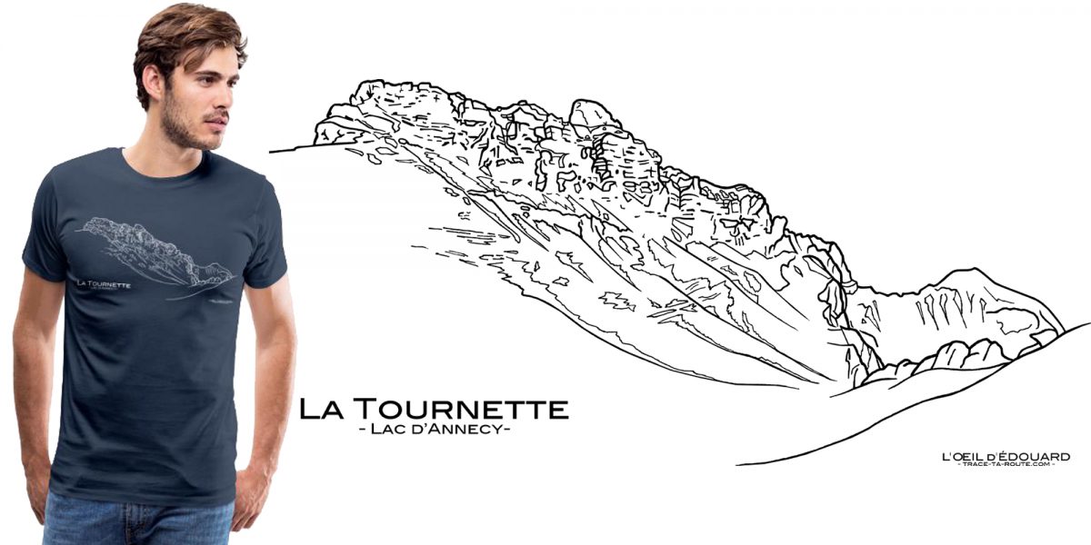 T-Shirt Dessin La Tournette, Lac d'Annecy Bornes-Aravis (Haute-Savoie Alpes France) Paysage Montagne Outdoor Wear French Alps Mountain Landscape / Sketchbook Drawing : L'Oeil d'Édouard ©