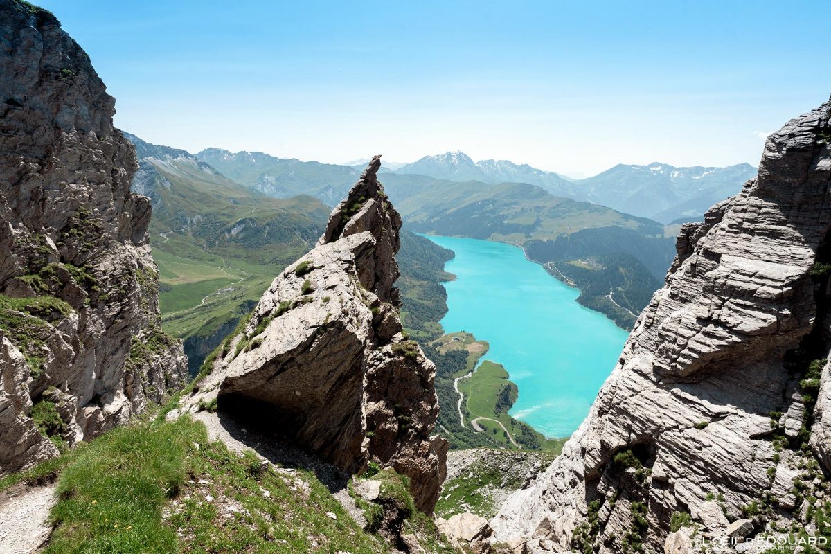 Lac de Roselend Randonnée Rocher du Vent Massif du Beaufortain Savoie Alpes France Tourisme Paysage Montagne Nature Outdoor Lake Landscape Mountain Hiking