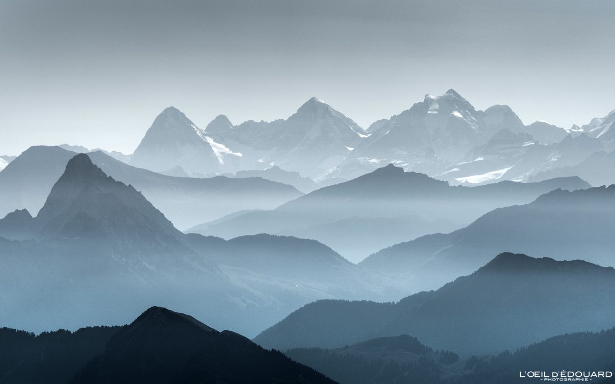Eiger Jungfrau Alpes Bernoises Suisse Switzerland - Vue depuis le sommet de la Dent d'Oche Paysage Montagne Outdoor Nature Hiking Mountain Landscape