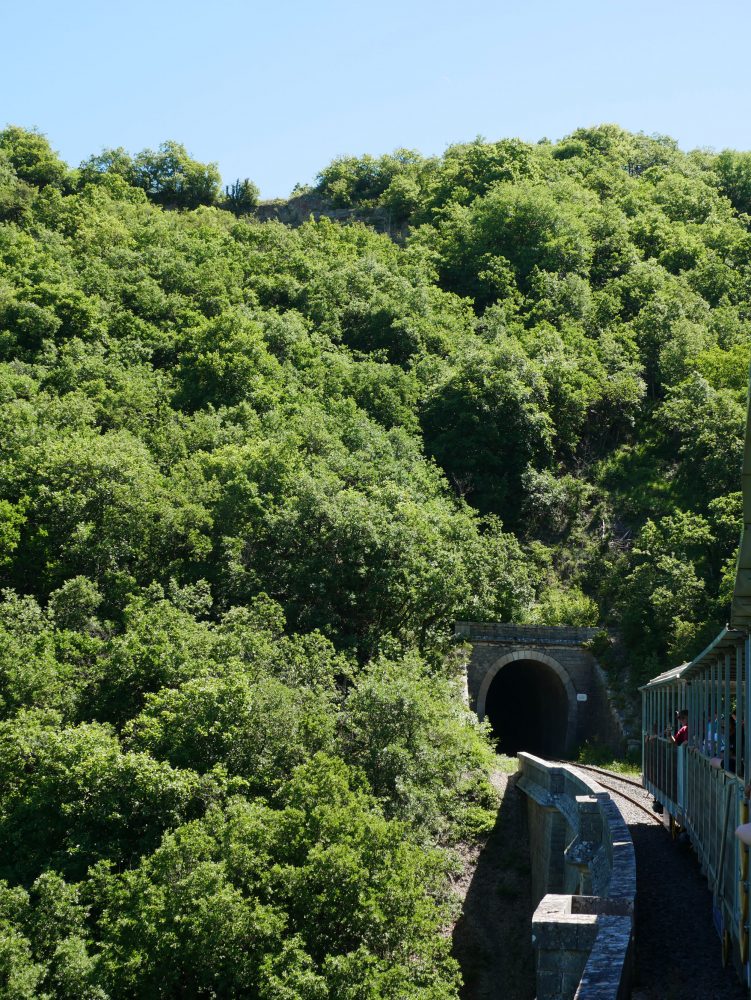 Train touristique sur le Velorail du Larzac